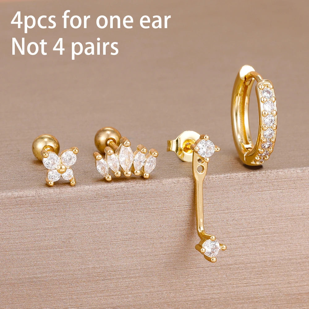 Korean Stainless Steel Zircon Water Drop Earrings Set for Women