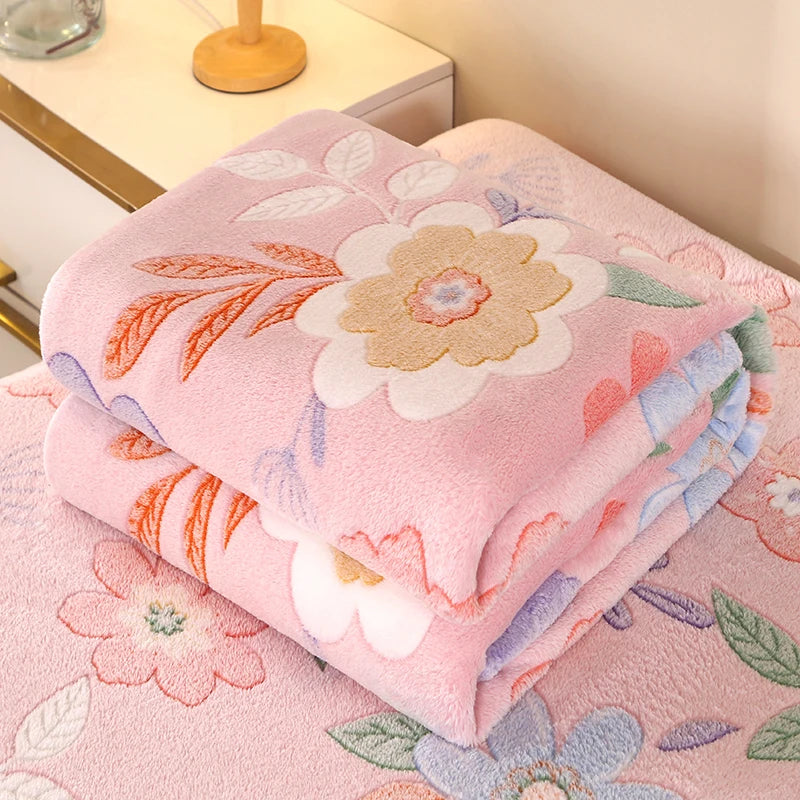 Floral Style Warm Fleece Bedspread Blanket Plaid Travel Shawl