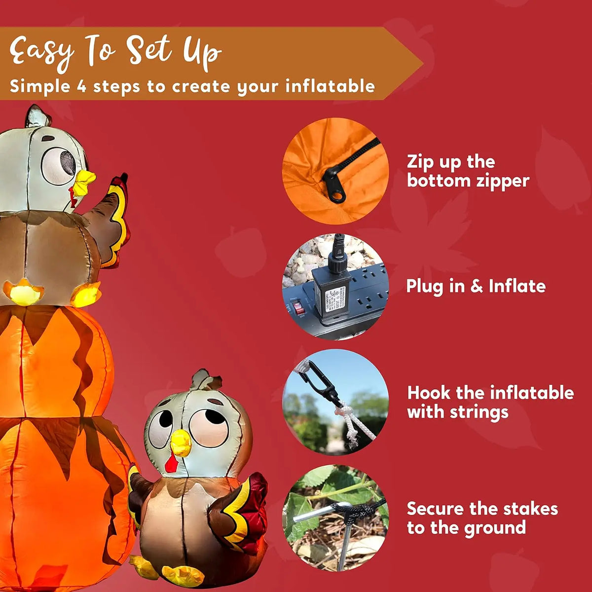 Joyfy Thanksgiving Pumpkin Turkey Inflatable With LED Outdoor Decoration