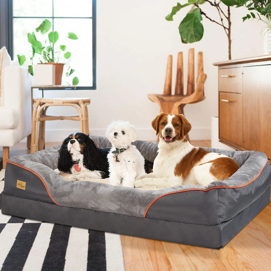 BINGOPAW Dog Bed Orthopedic Foam Mattress With Cotton Padded Bolster And Removable Washable Cover