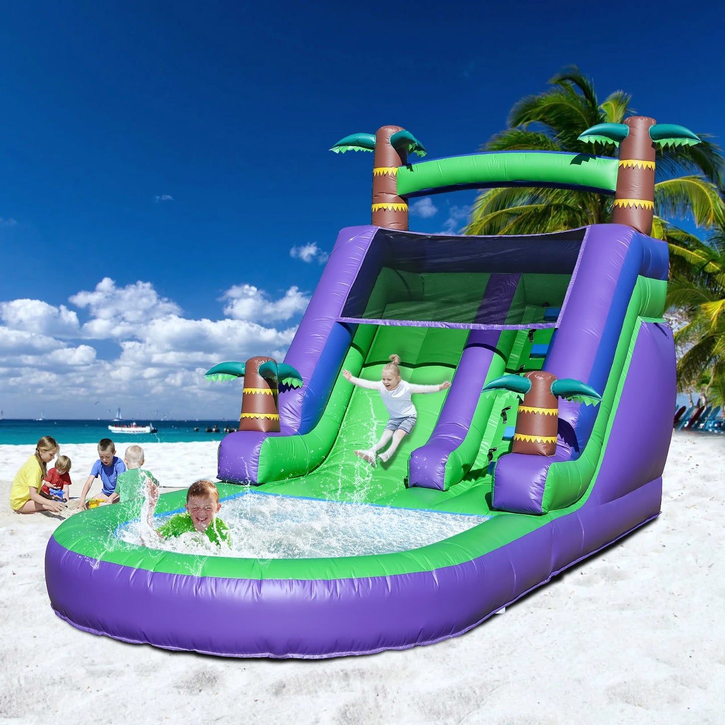 RTS Inflatable Bounce House Tropical Water Slide - Giant Commercial PVC Outdoor Fun For Kids Parties