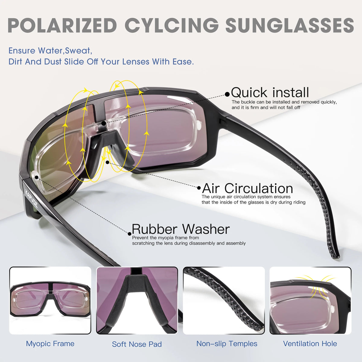 Kapvoe Polarized Cycling Sunglasses With UV400 Protection For Sports