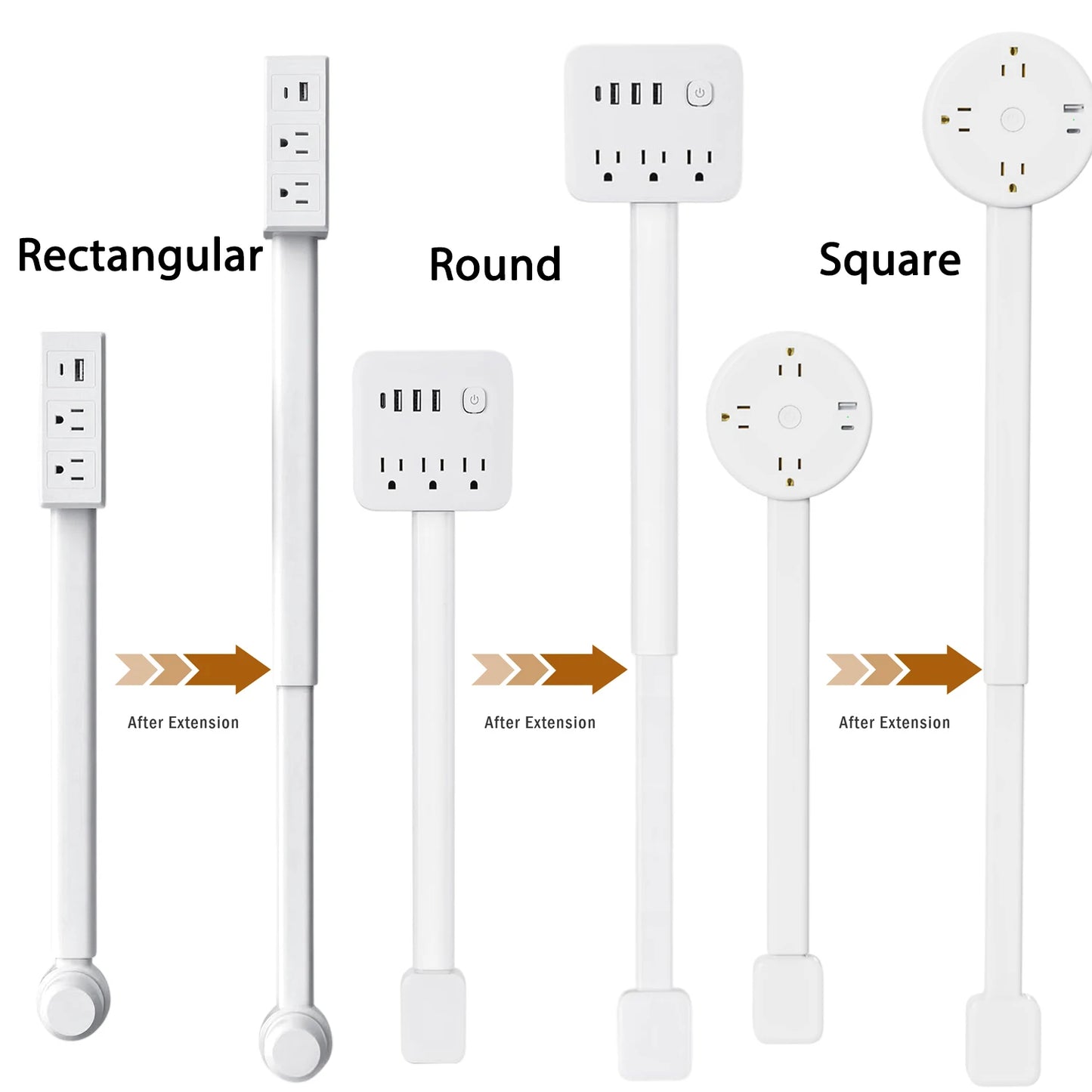 3 Retractable USB C Power Strip US Plug Wall Socket