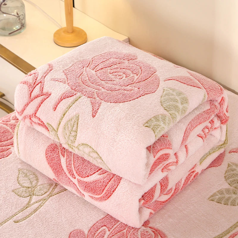 Floral Style Warm Bedspread Fleece Blanket For Sofa And Bed