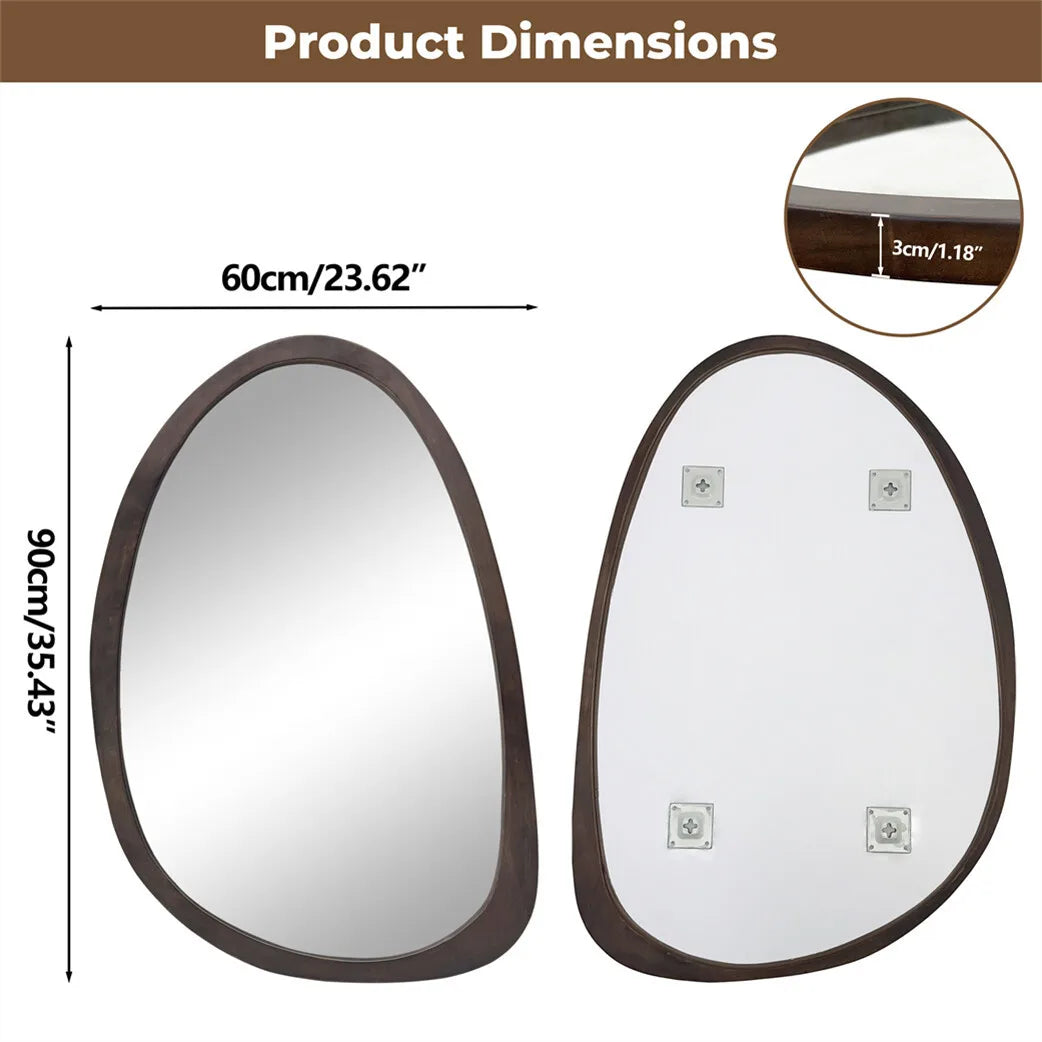 Wall Mirror Decorative Mirror Irregular Industrial Mirror with Black Walnut Wood Frame for Living Room Bedroom Bathroom Entryway