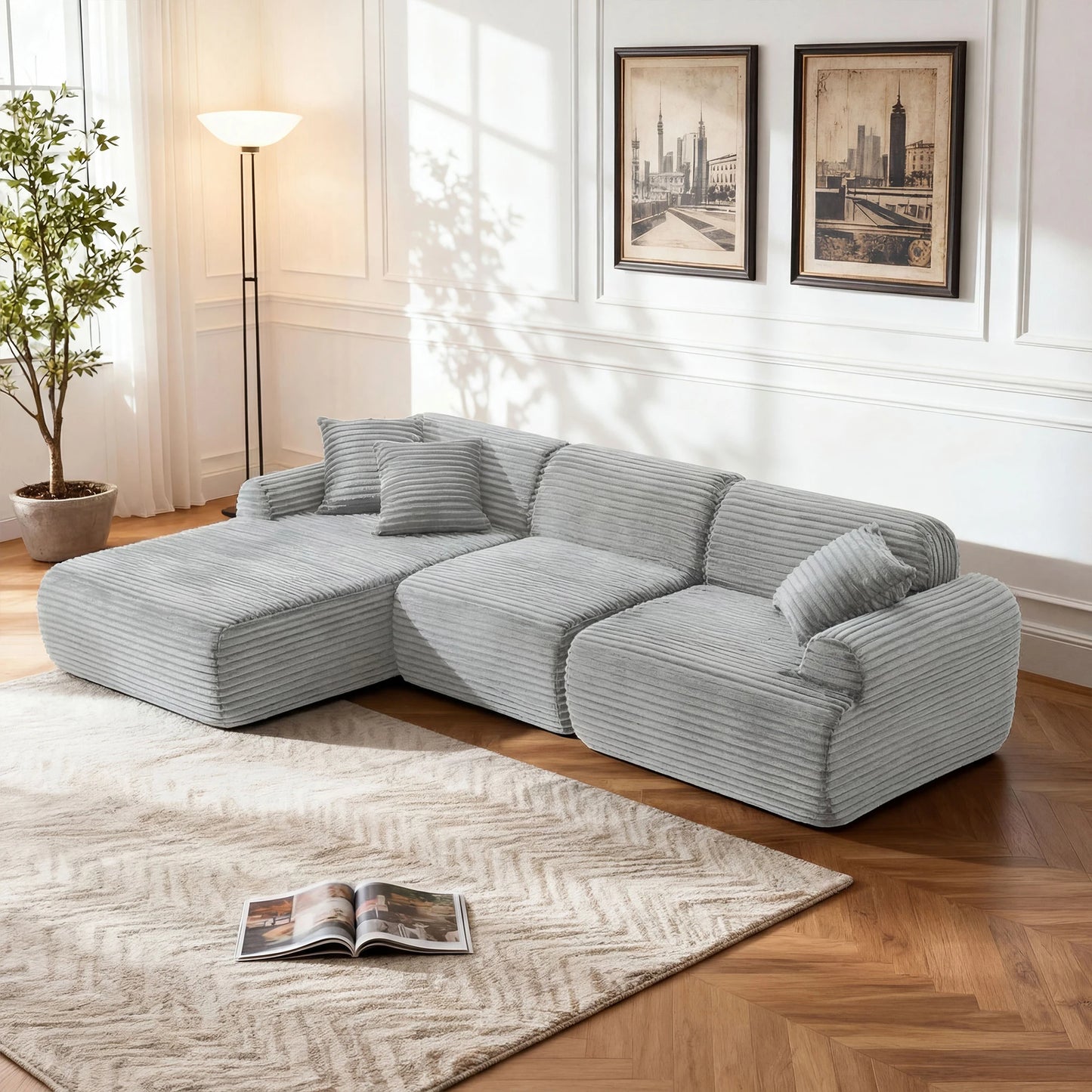 THOLASIS L Shaped Modular Leather Sofa For Family Spaces