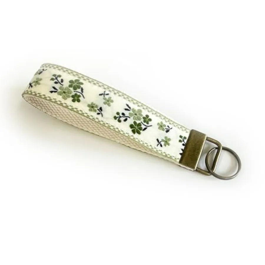 Embroidered Fabric Wristlet Keychain For Women With Metal Hardware