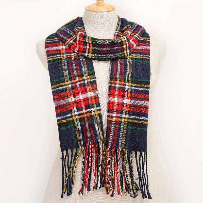RUNMEICN Unisex Plaid Tassel Winter Scarf For Women Men