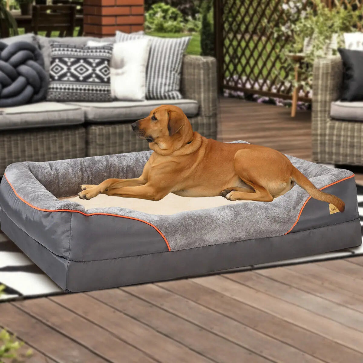 BINGOPAW Dog Bed Orthopedic Foam Mattress With Cotton Padded Bolster And Removable Washable Cover