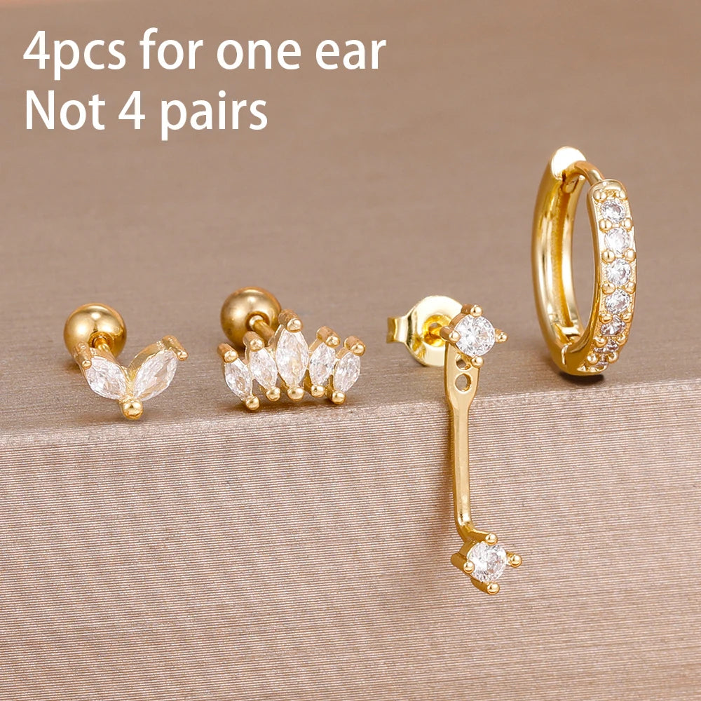 Korean Stainless Steel Zircon Water Drop Earrings Set for Women