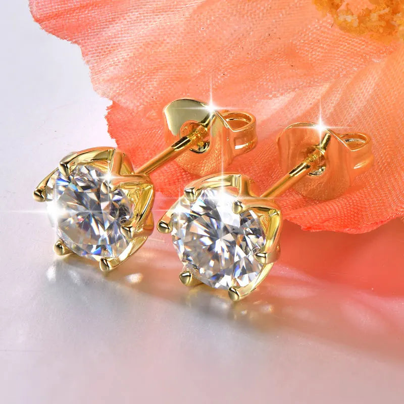 OXTAO Certified Moissanite Circular Stud Earrings In Gold Filled Setting