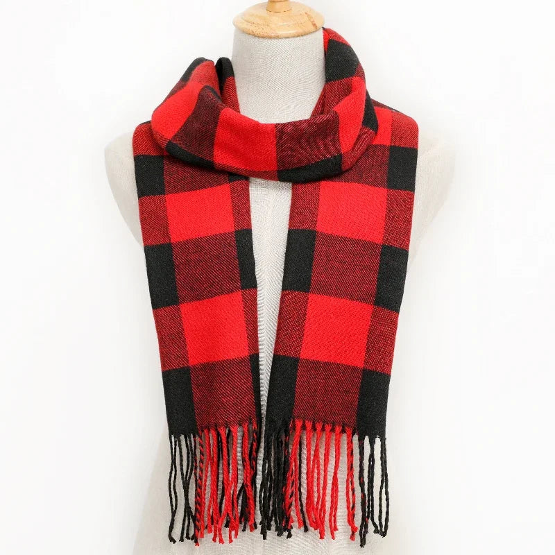 RUNMEICN Unisex Plaid Tassel Winter Scarf For Women Men