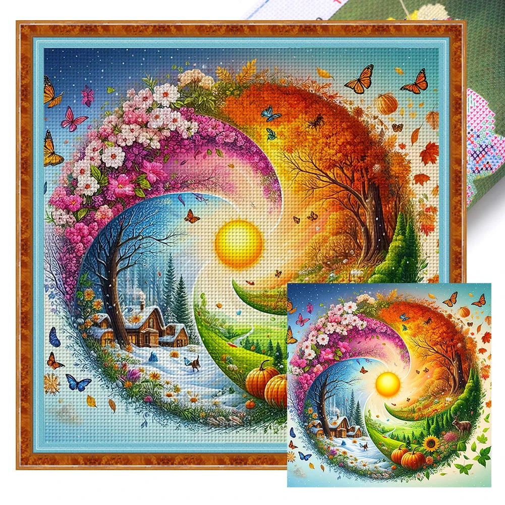 Alloet Full Embroidery Eco Cotton Thread 11CT Printed Scenery Cross Stitch Kit Art