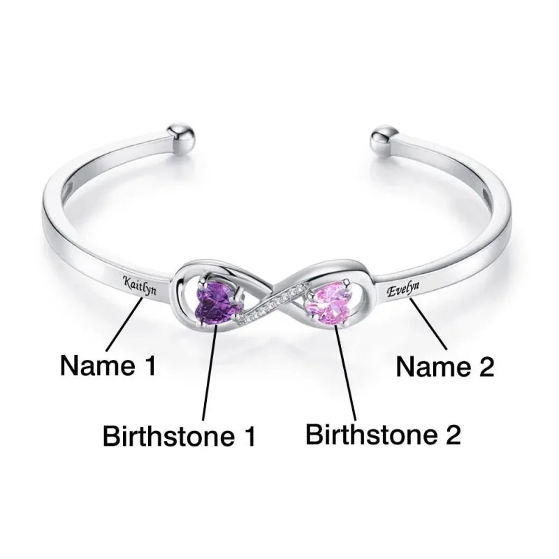 Custom Engraved Heart Birthstone Hand Copper Cuff Bracelet