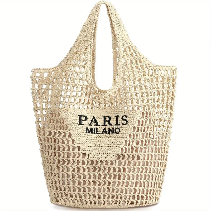 Straw Mesh Tote Bag For Women Crossbody Foldable Shoulder Purse