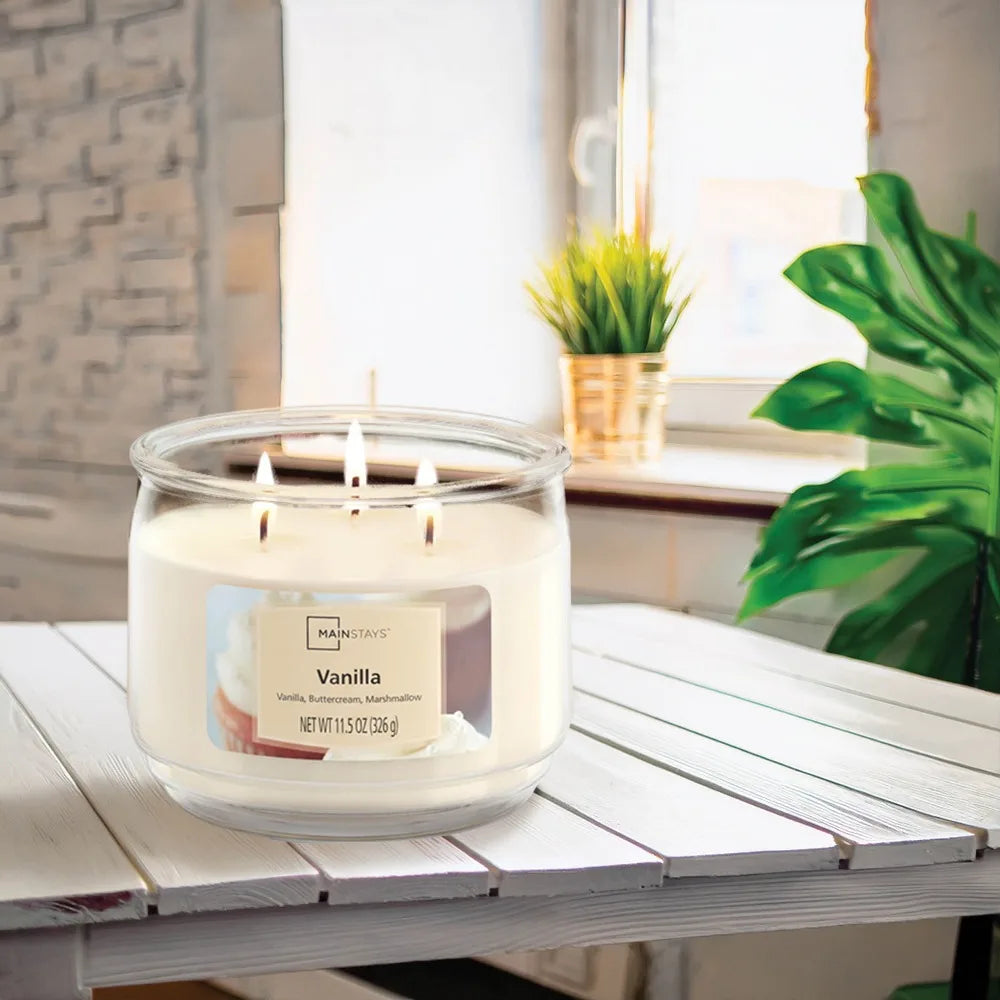 Vanilla Scented Glass Jar Candle 3 Wick Aromatherapy Decor