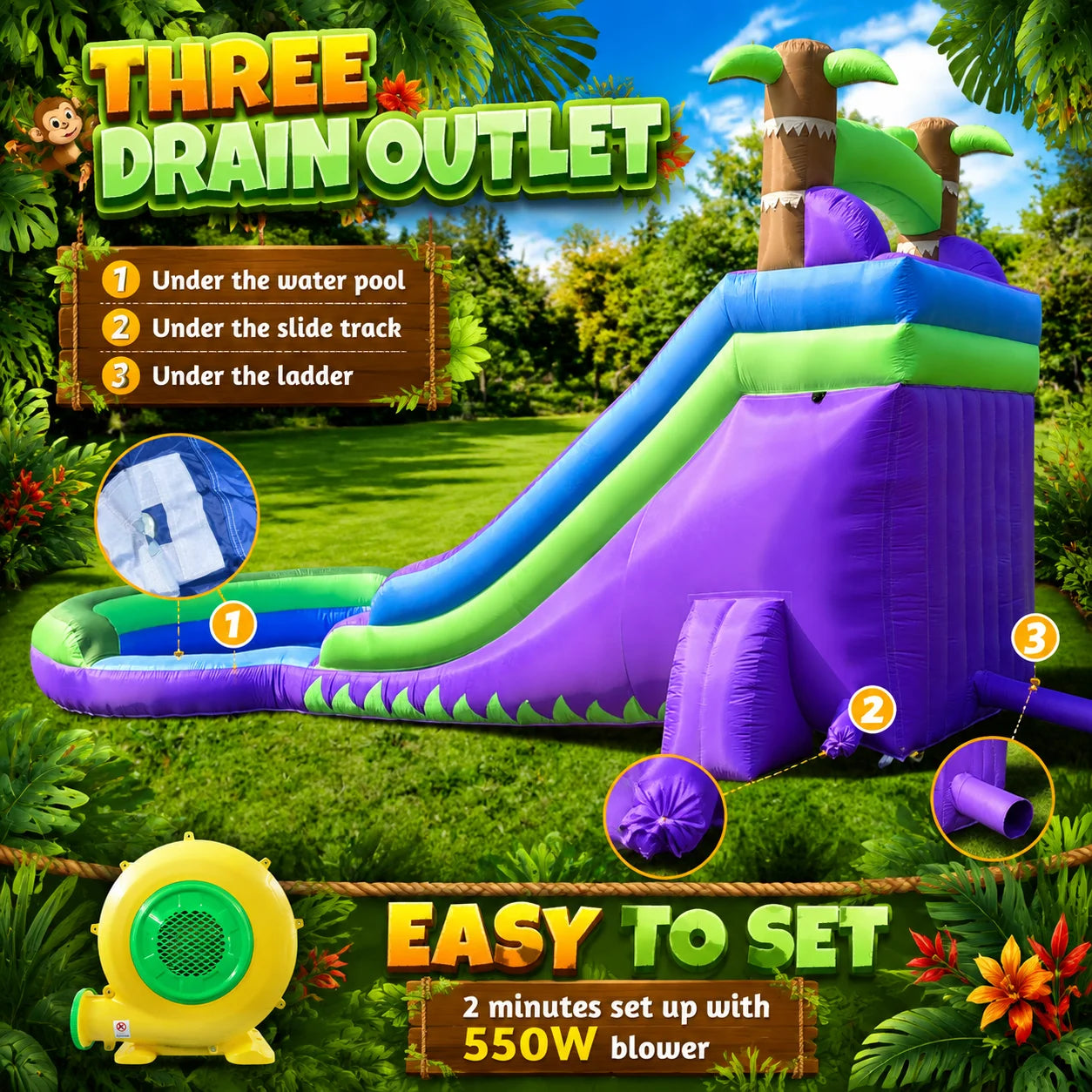 Tropical Rainforest Water Slide Summer Backyard Family Outdoor Inflatable Fun