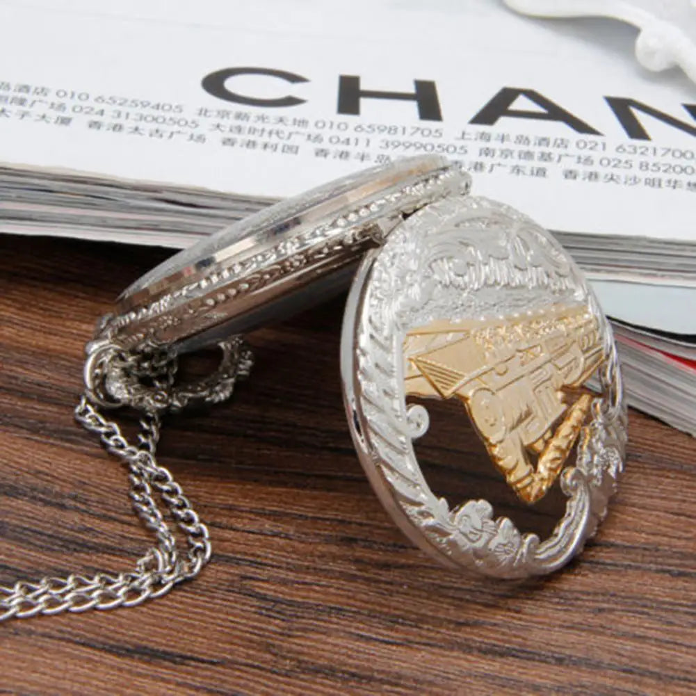 Timeless Antique Steam Train Design Pocket Watch - Vintage Quartz Pendant With Chain Necklace