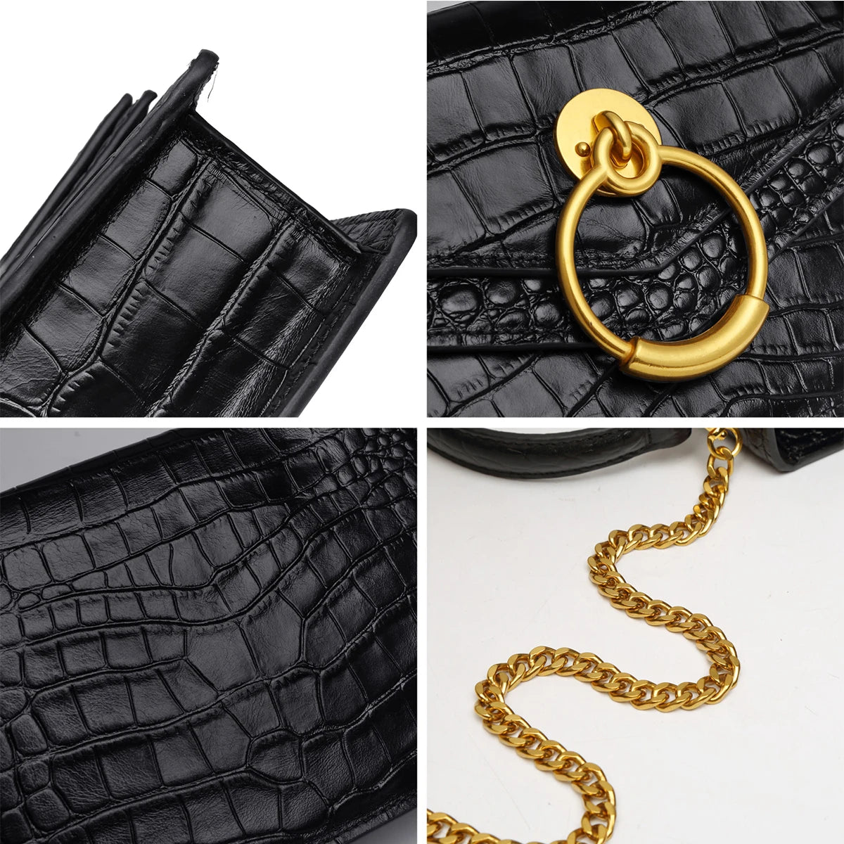 NONECN Genuine Leather Chain Crossbody Bag for Women
