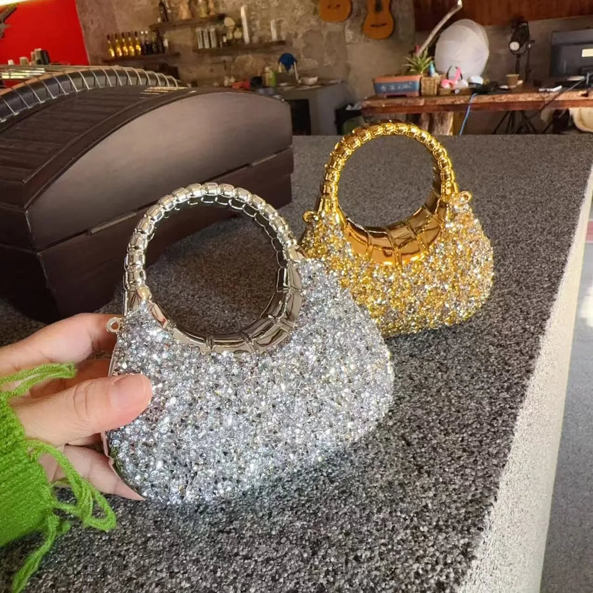 Heart Shaped Sequined Evening Clutch Bag For Party Weddings