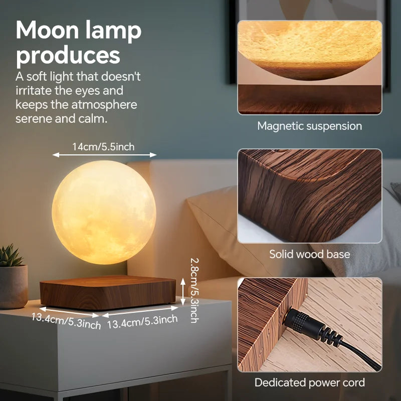Aiopp Magnetic Floating Rotating Moon Lamp With Wooden Base