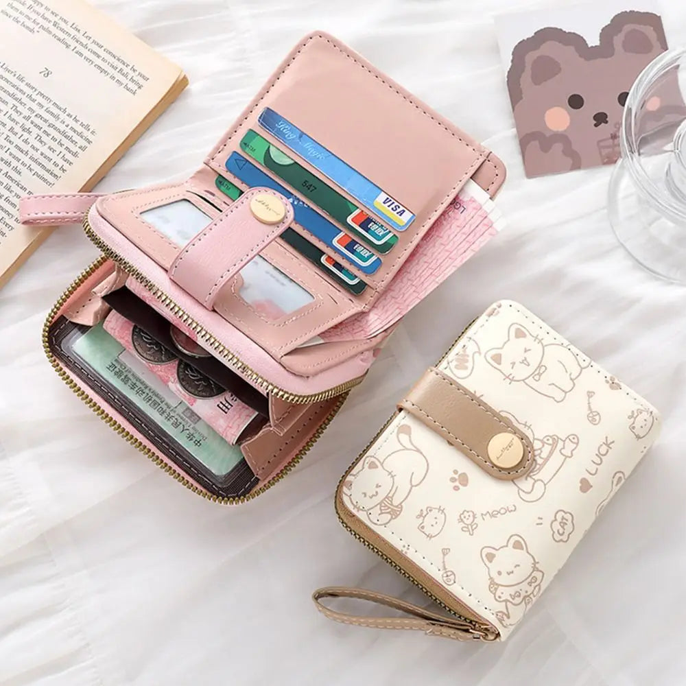 Cute Cat Coin Purse PU Leather Wallet Large Capacity