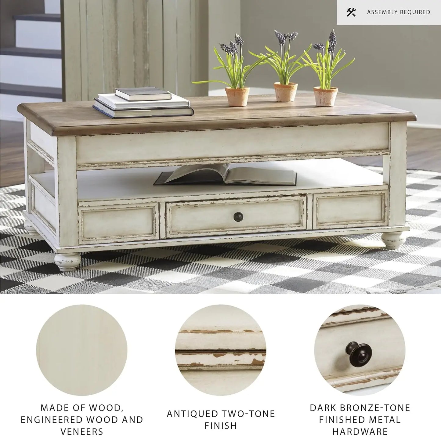 Vintage Farmhouse Lift Top Coffee Table With Storage Drawer Custom