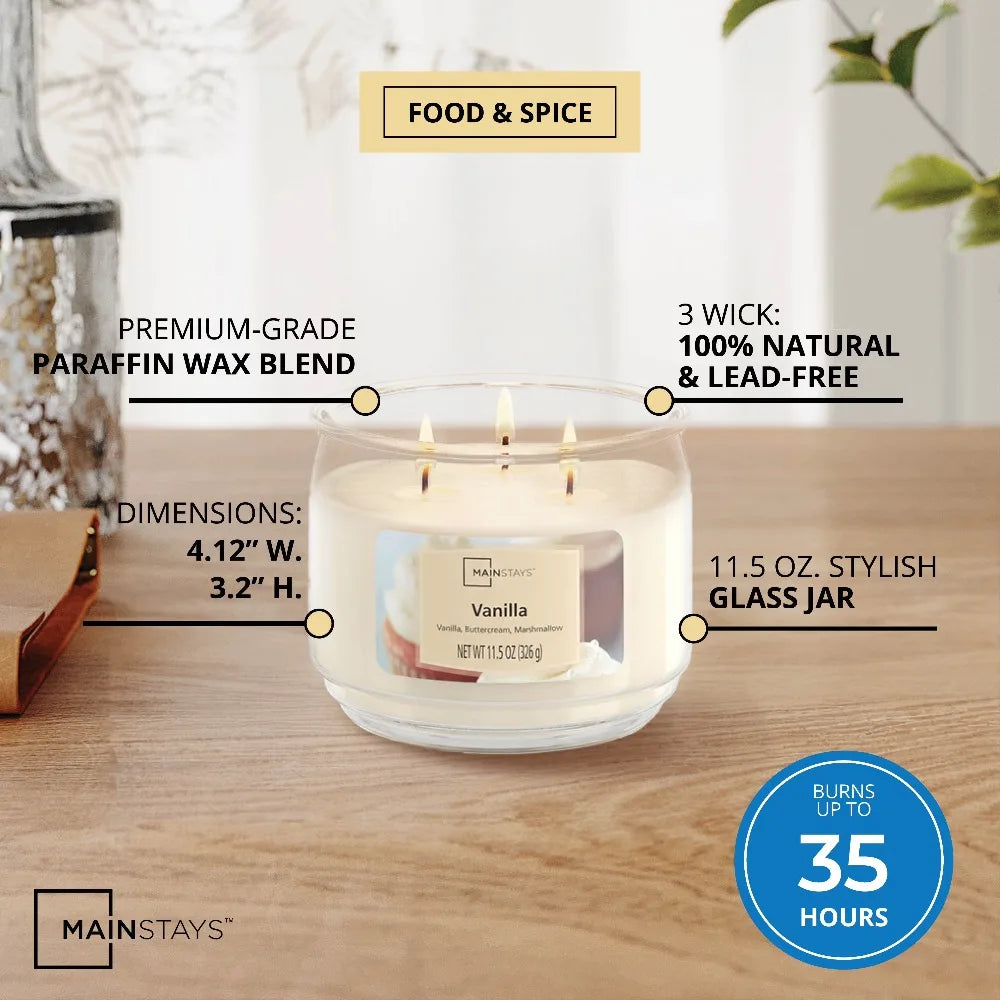 Vanilla Scented Glass Jar Candle 3 Wick Aromatherapy Decor