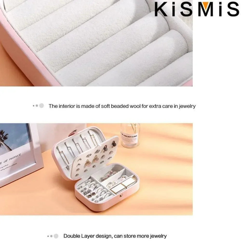 KISMIS PU Leather Jewelry Organizer Box With Travel Compartments