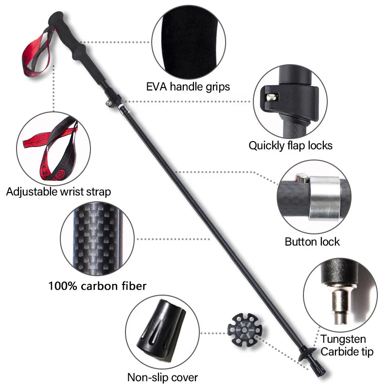 OKHEALING Carbon Fiber Folding Trekking Poles For Hiking and Climbing