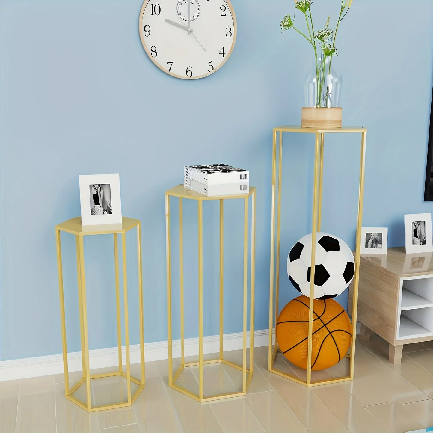 Function 3-Piece Metal Storage Rack Vase Display for Home Decor and Party Bouquets