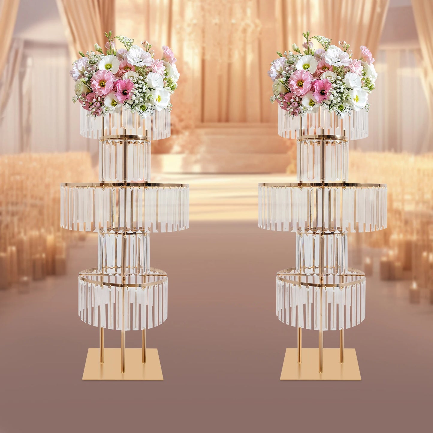NONECN 5 Tier Crystal Flower Stand Wedding Centerpieces Crystal Vases