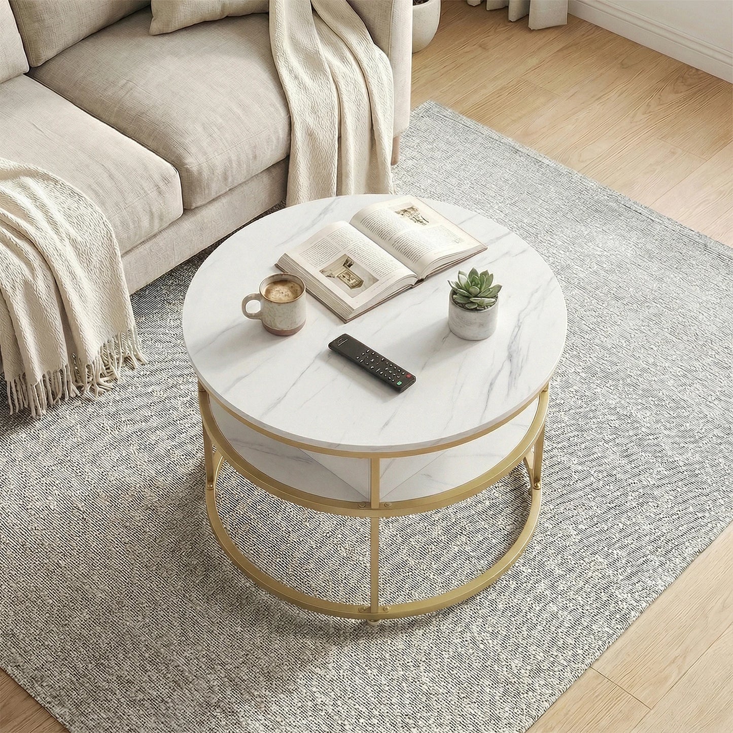 HOMASIS Lift Top Coffee Table With Hidden Compartment And Shelves