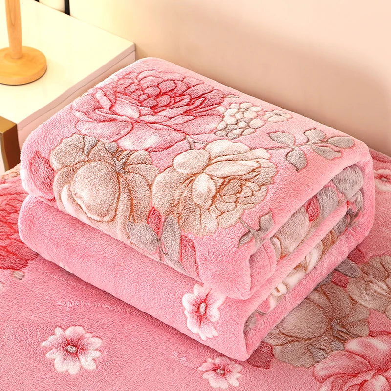Floral Style Warm Fleece Bedspread Blanket Plaid Travel Shawl