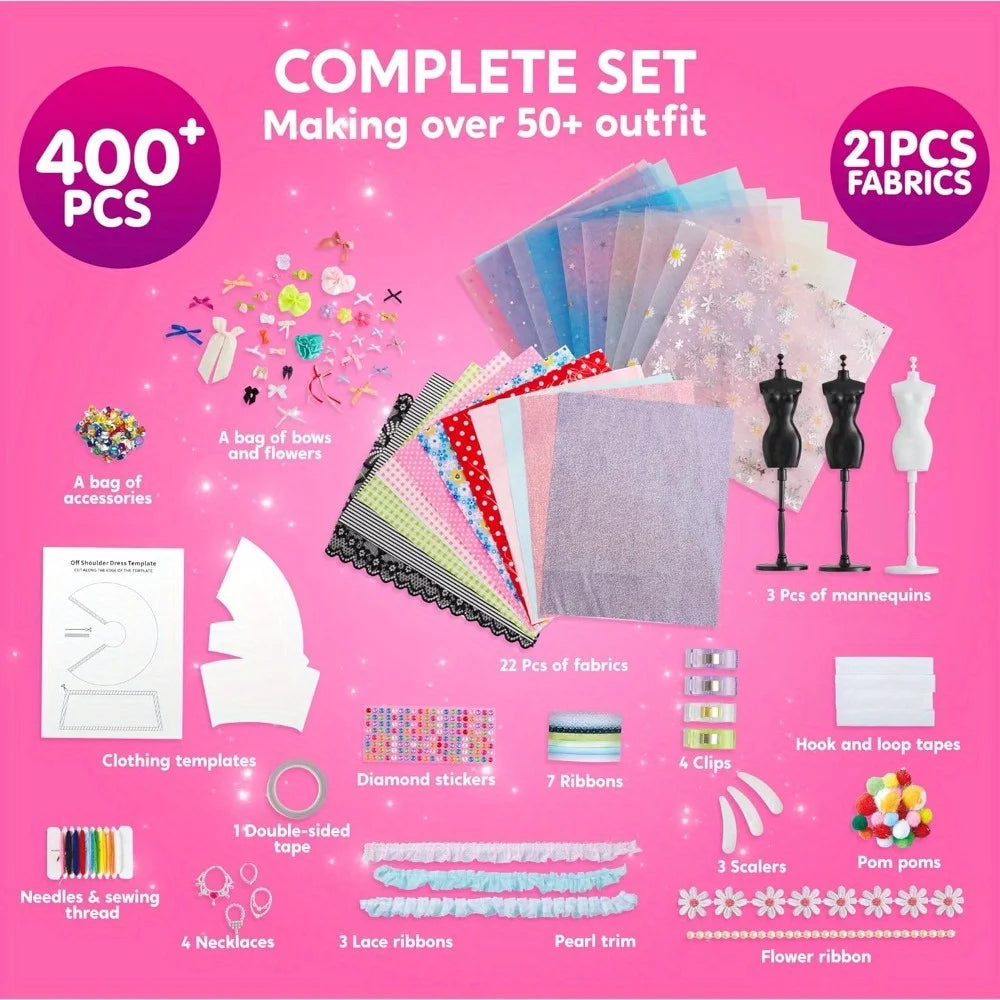 Joyfy 400 Pieces Fashion Design Crafts Kit For Kids With 3 Mannequins