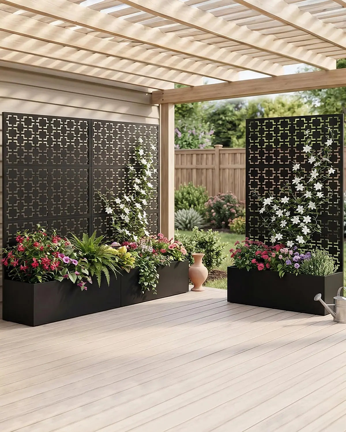 HiMISS Metal Raised Planter Box With Trellis Drainage Holes