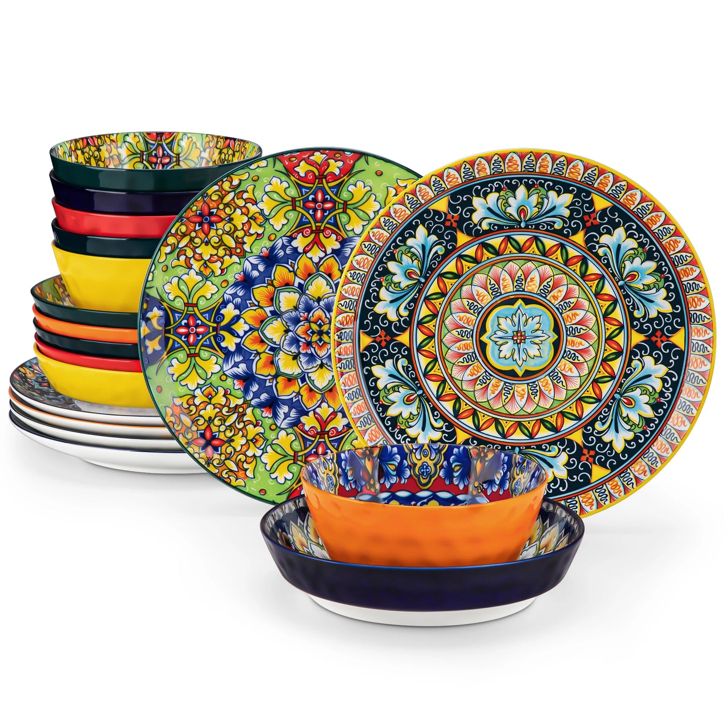 MALACASA Stoneware Dinnerware Set Bohemian Style For Six