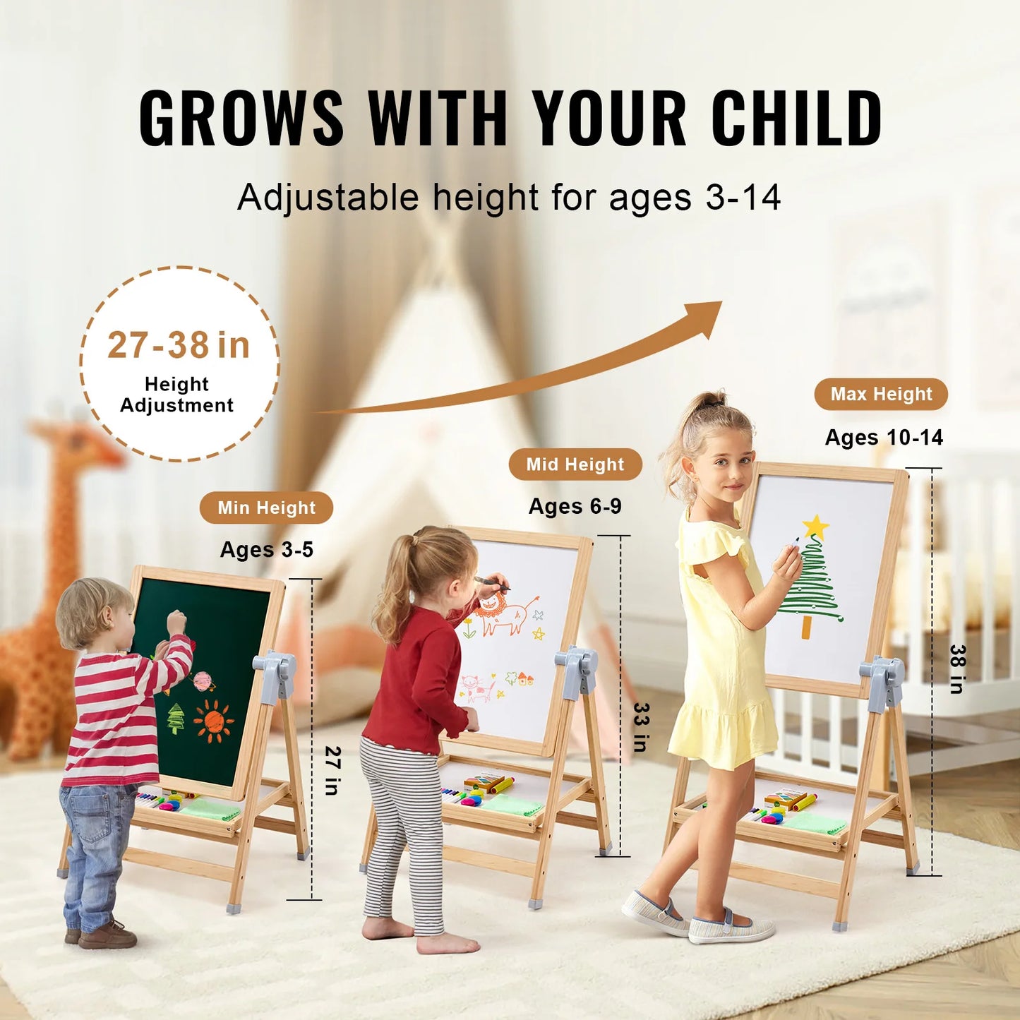 SucceBuy Standing Magnetic Drawing Board Easel For Kids With Accessories