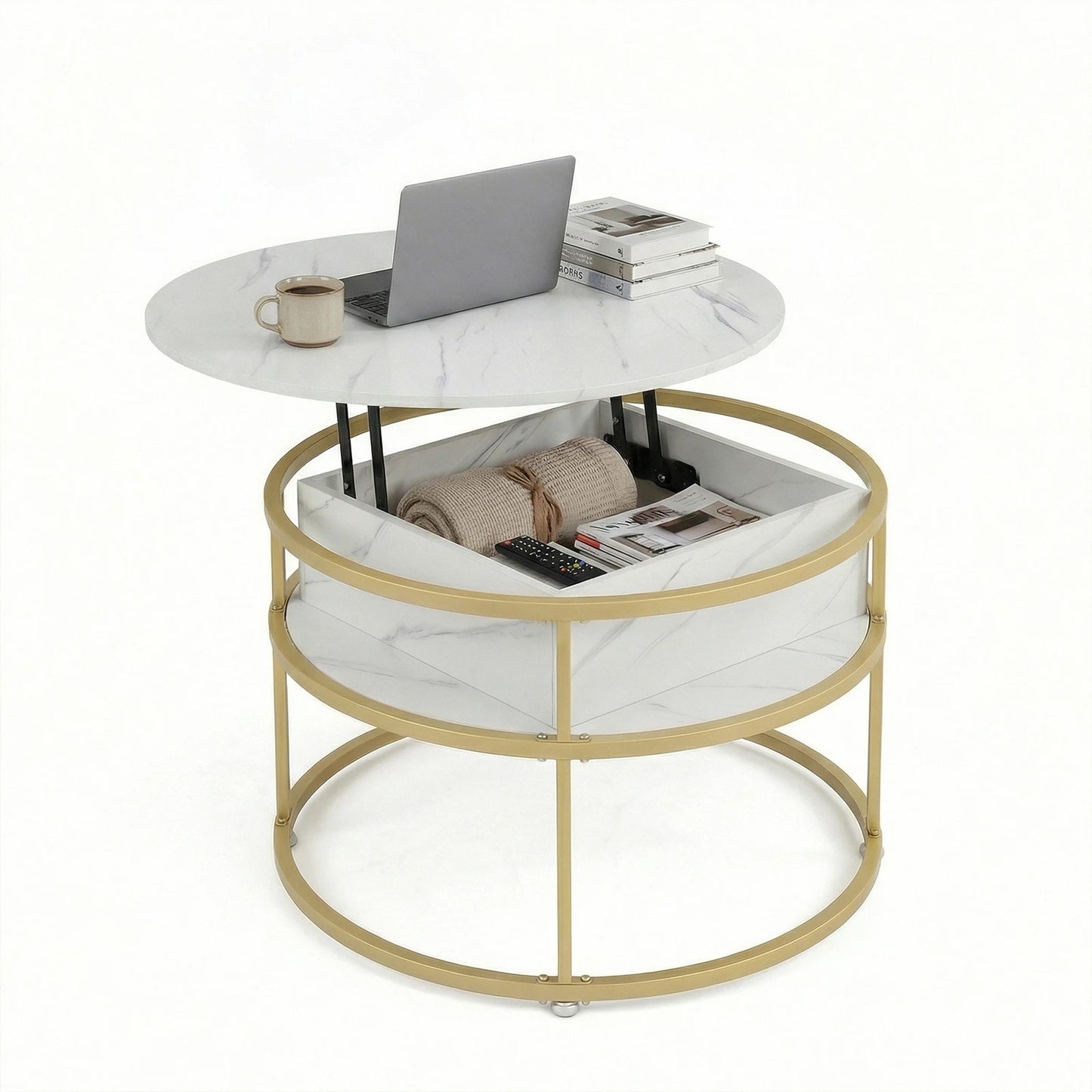 HOMASIS Lift Top Coffee Table With Hidden Compartment And Shelves