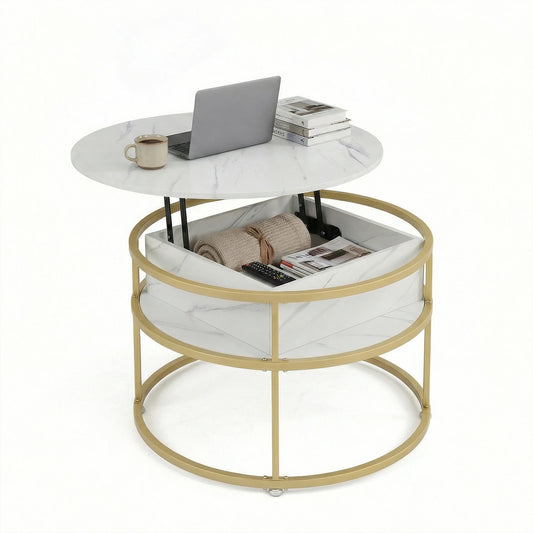 HOMASIS Lift Top Coffee Table With Hidden Compartment And Shelves