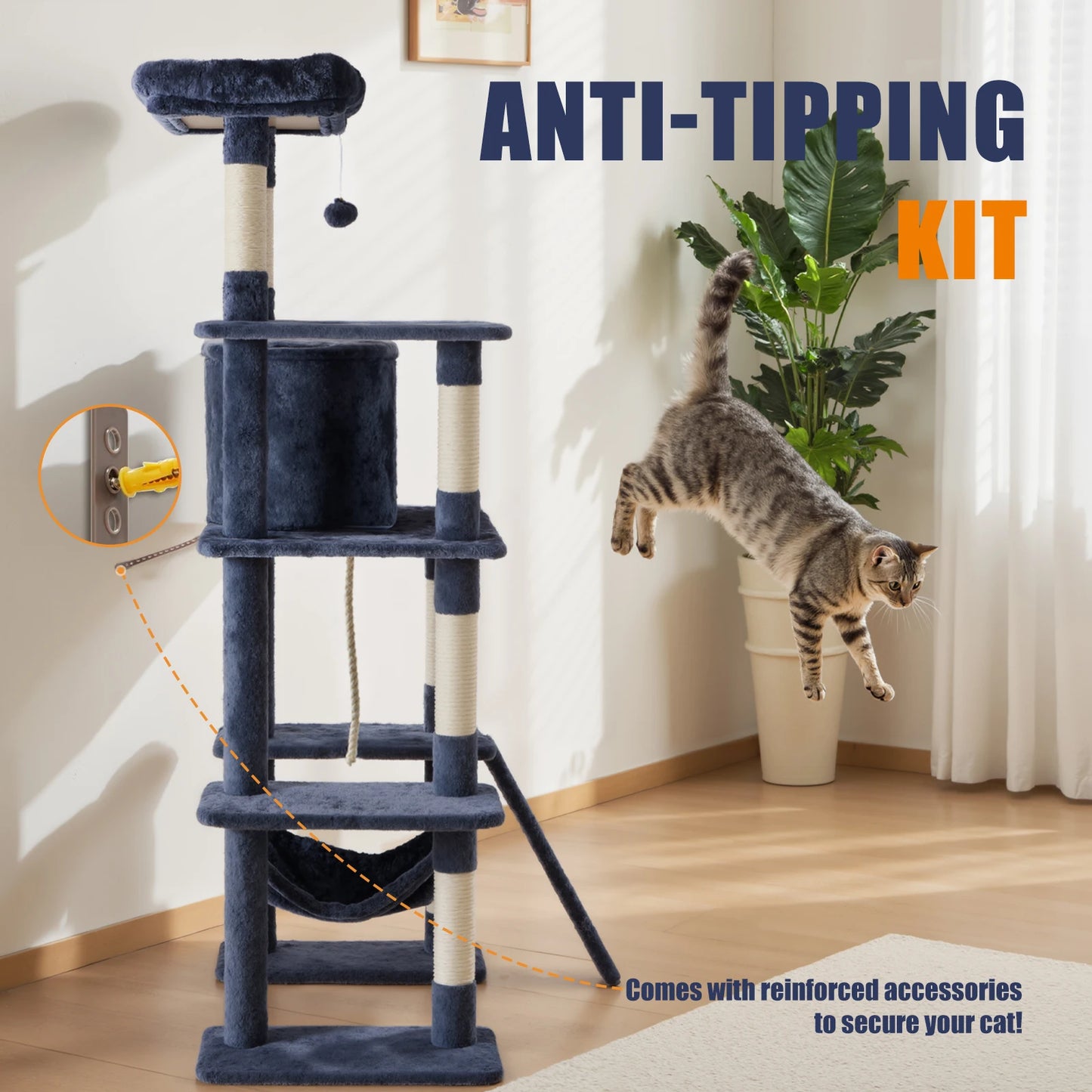 JHK Cat Tree Five Level Tower With Natural Sisal Posts