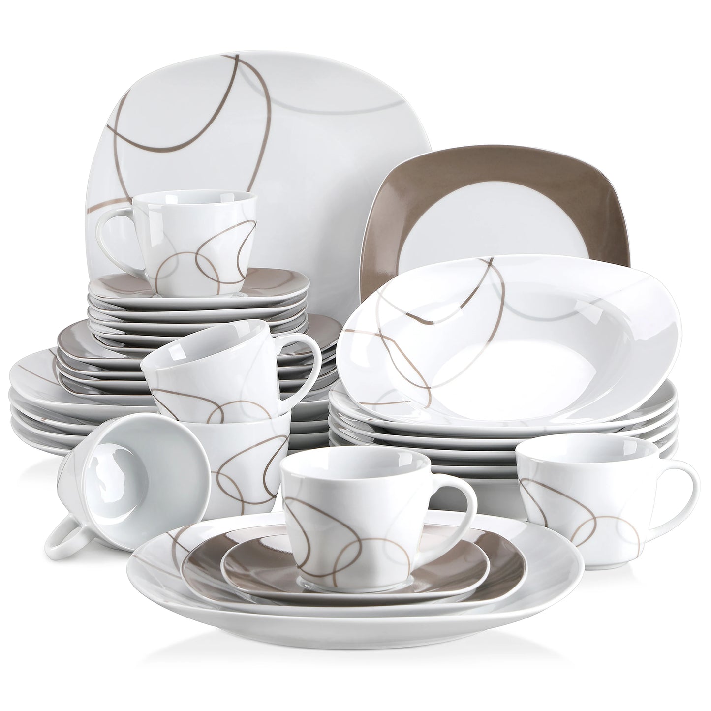 MALACASA Porcelain Dinnerware Set For Six With Plates Cups Saucers