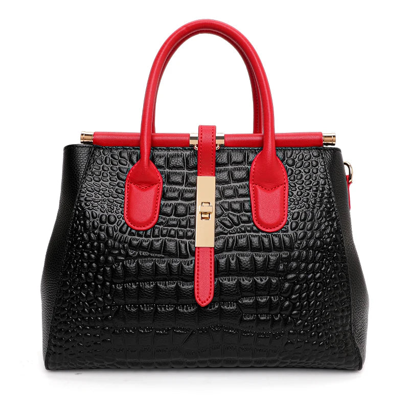 EP.MINGYUANCN Genuine Leather Crocodile Pattern Womens Tote Crossbody Bag LargeCapacity