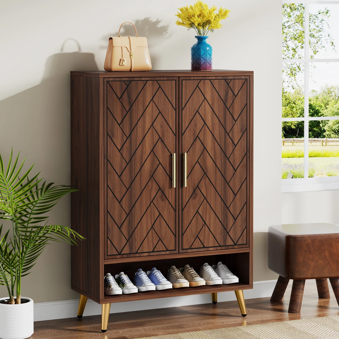 Tribesigns 6-Tier Wooden Shoe Cabinet with Doors and Adjustable Shelves