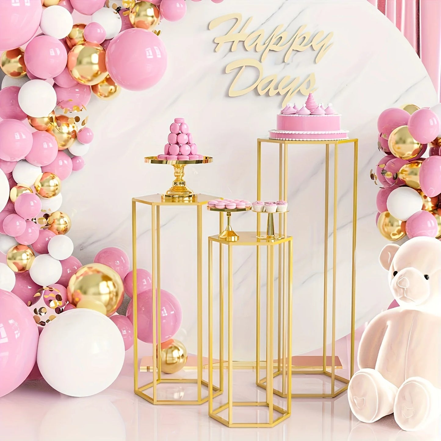 Function 3-Piece Metal Storage Rack Vase Display for Home Decor and Party Bouquets