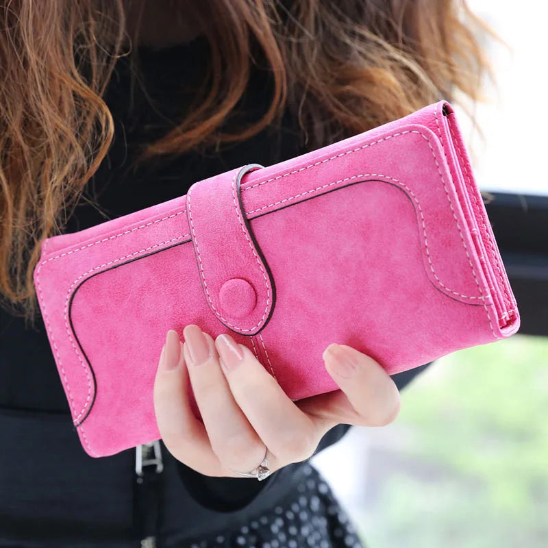 Nubuck Leather Long Wallet For Women Hasp Clutch Card Holder