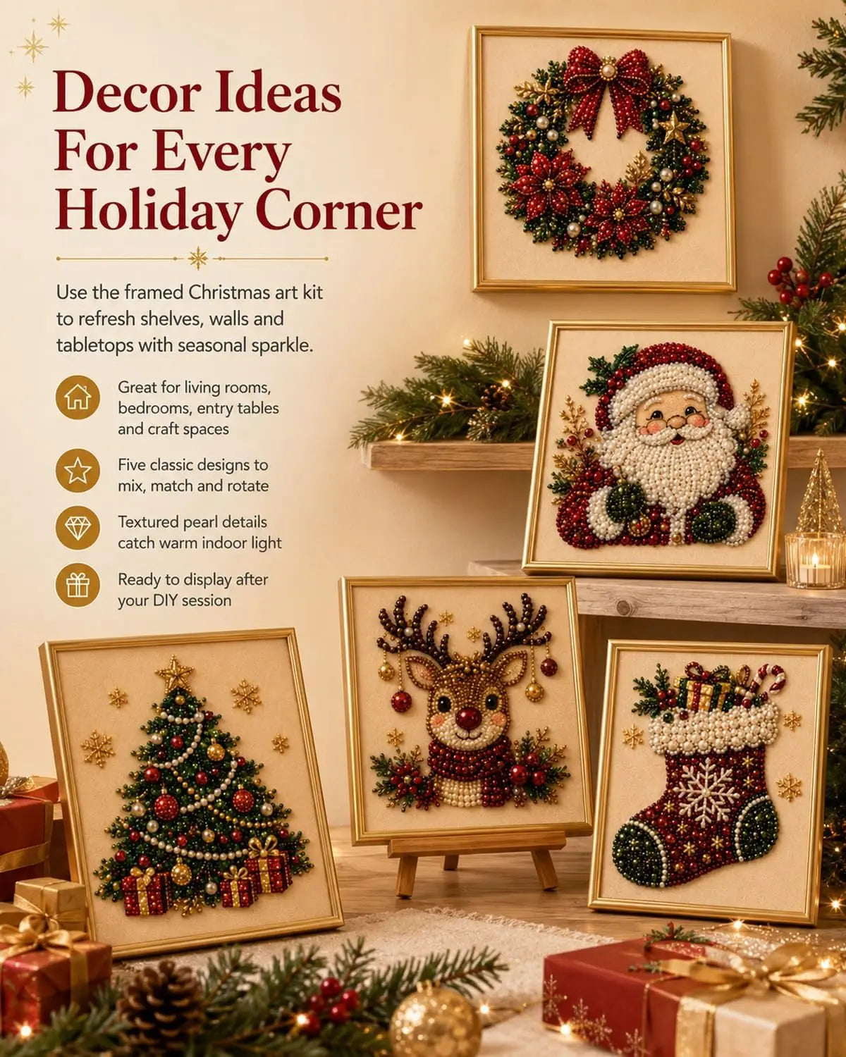 Christmas Pearl Diamond Painting Art Kit With Frame