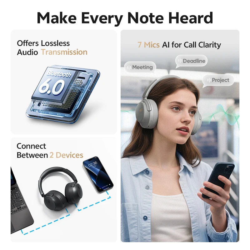 QCY H3S Over Ear Headphone HiRes LDAC Wireless ANC Earphone Bluetooth 6.0