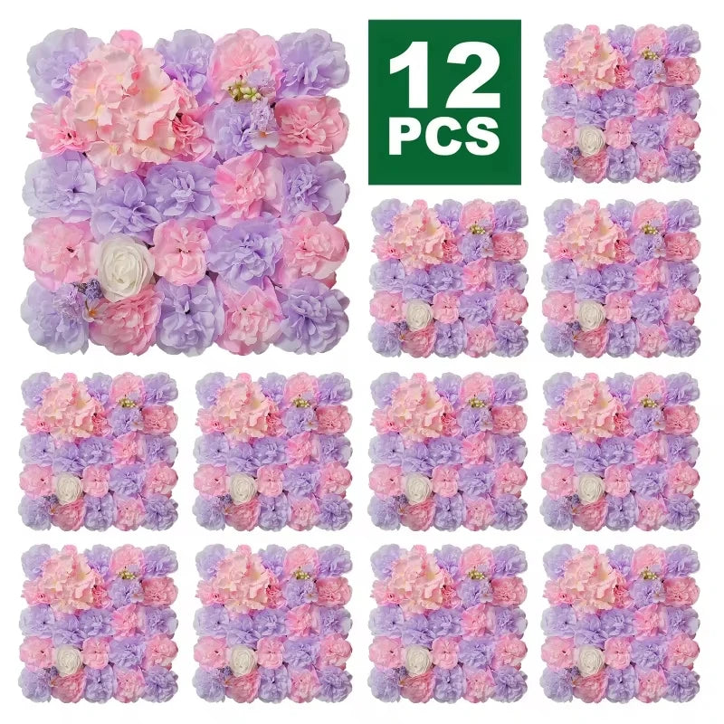 RUEESEECN 12Pcs Artificial Roses Wall Panel Backdrop 3D
