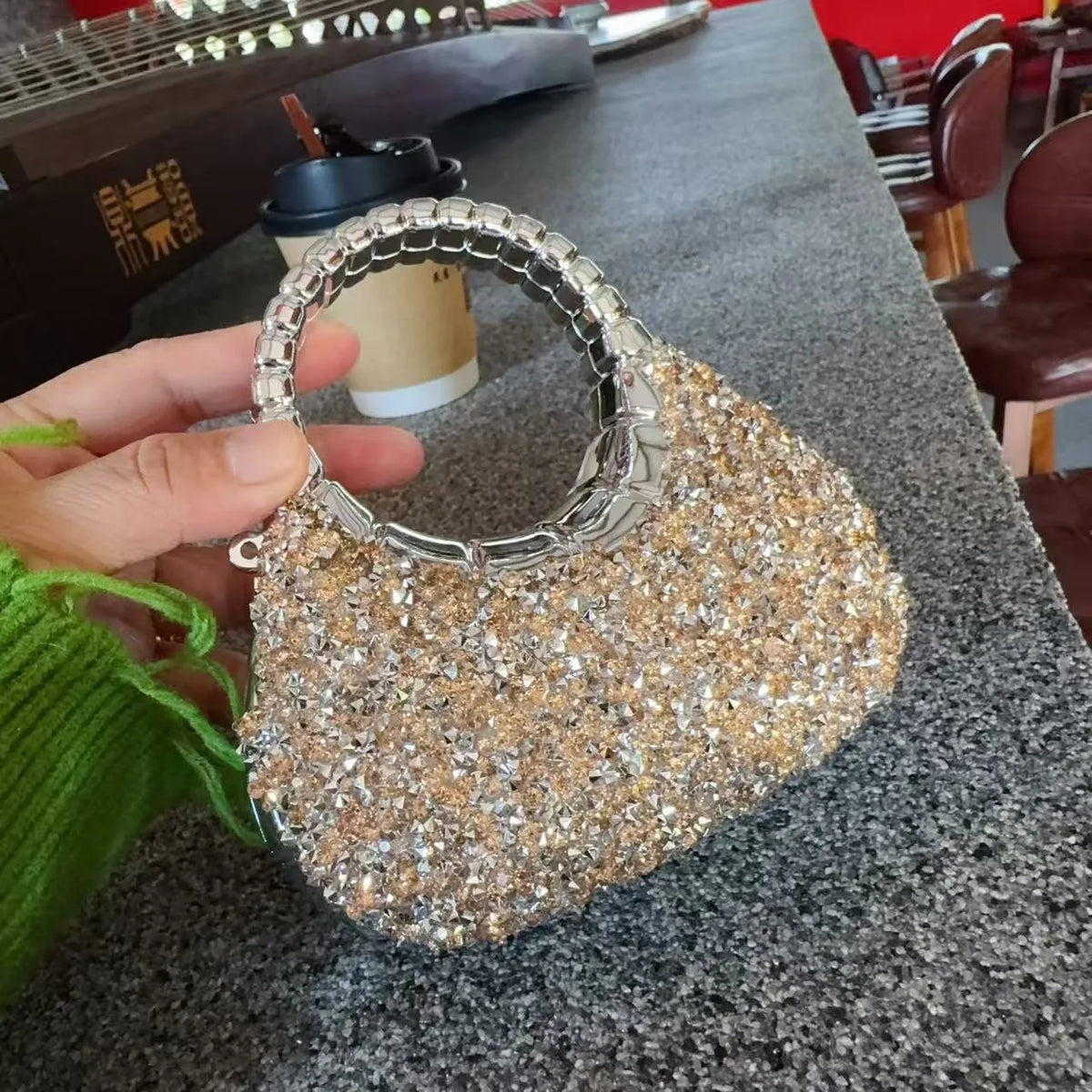 Heart Shaped Sequined Evening Clutch Bag For Party Weddings
